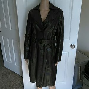 Brown Genuine leather MNG Trench coat